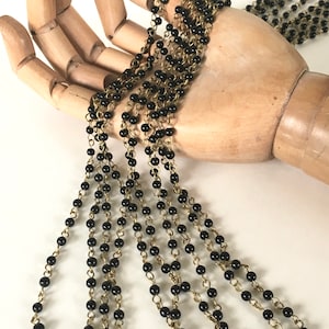 Black/Brass Glass Bead Chain, Rosary Chain, 4mm, 5FT