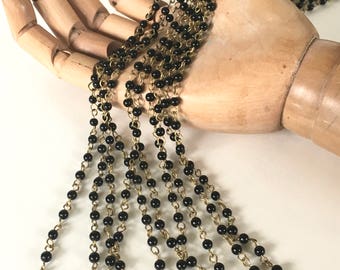 Black/Brass Glass Bead Chain, Rosary Chain, 4mm, 5FT