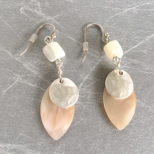 Mother of Pearl and Sterling Earrings, 2&quot;, 1Pr
