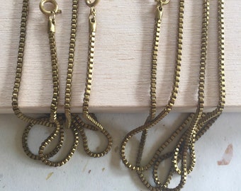 Vintage Brass 1.5  Box Chain Necklace with Spring Ring Clasp, 17", 3PCS