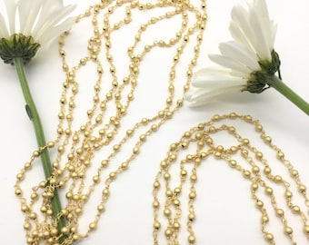 Tiny Gold Plated Brass Bead Chain, Jewelry Making Chains, 2.5mm, 5FT