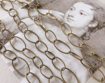 Vintage Twist Wire Chain, Brass Rope Chain, Fancy Link Chain, 10mm, 2FT
