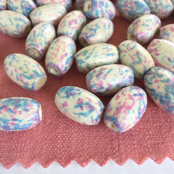 Vintage Speckled Wood Beads,Pink and Blue, 18mm, 20PCS