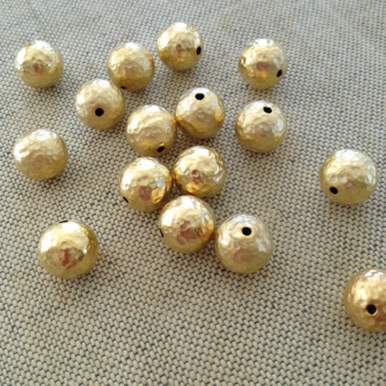 10mm, 22K Gold Plated Brass Bead, Hammered Gold Beads, 6PCS image 2