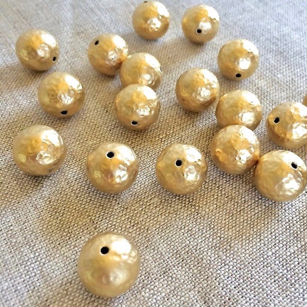 12mm, 22K Gold Plated Copper Bead, Hammered Gold Beads, 6PCS