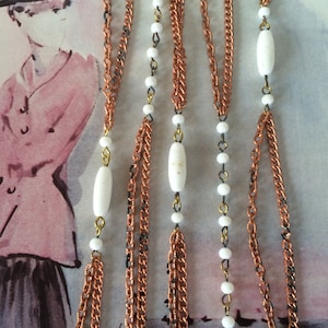 Glass Bead Chain, Chain and Glass Bead Chain, White Glass Rosary Chain, 3mm, 7FT