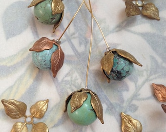 Vintage Leaf Bead Caps, Nature Beads Caps, Texture Brass Bead Caps, Leaf Findings, 24Pcs