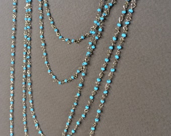 Turquoise Seed Bead Glass Necklace, 3mm, 5FT