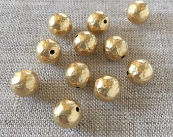 10mm, 22K Gold Plated Brass Bead, Hammered Gold Beads, 6PCS