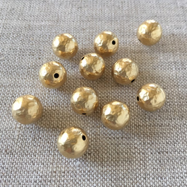 10mm, 22K Gold Plated Brass Bead, Hammered Gold Beads, 6PCS