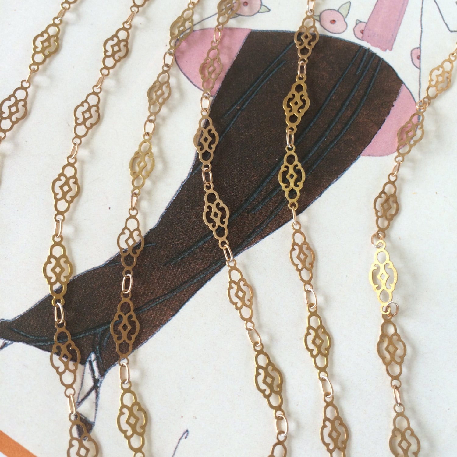Laser Cut Chain, Filigree Chain, Fancy Brass Chain, 14mm, 1FT