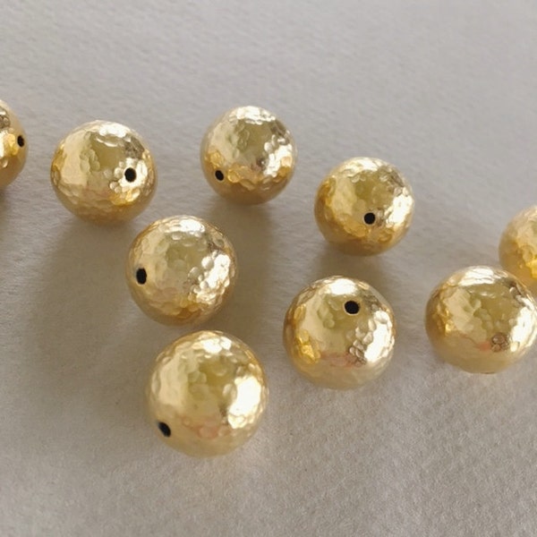 14mm, 22K Gold Plated Copper Bead, Hammered Gold Beads, 14mm, 2PCS
