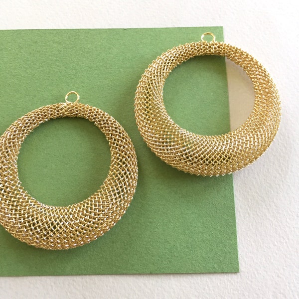 Large Gold Plated Mesh Gypsy Hoop Earrings, 1 Pair