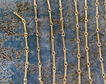 Matte Gold Bar Chain, Gold Chain, Industrial Chain, 13mm, 2FT