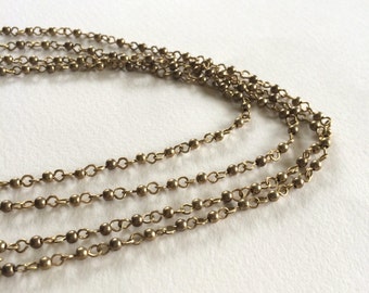 Vintage Brass Bead Chain, Brass Rosary Chain, 3mm, 5FT