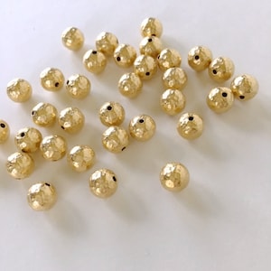 8mm, 22K Gold Plated Brass Bead, Hammered Gold Beads, 6PCS