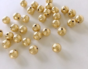 8mm, 22K Gold Plated Brass Bead, Hammered Gold Beads, 6PCS