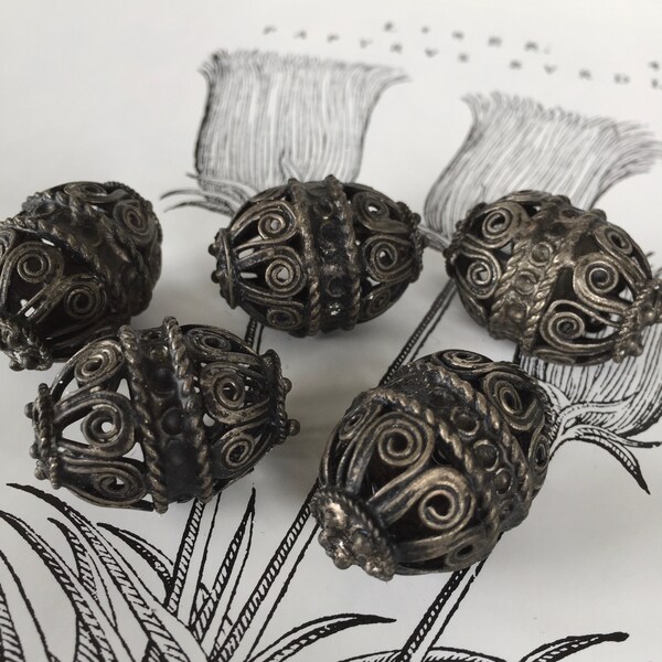 Vintage Morocco Filigree Beads, Antique Silver Beads, 1PC