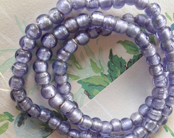 Periwinkle Blue Glass Beads, Lavender Silver Foil Beads, Peace Love Beads, 7mm, 50pcs