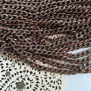Vintage Diamantschliff Kette, Kupfer und Stahl-Kette, Panzerkette, 7.5 mm, 2 ft