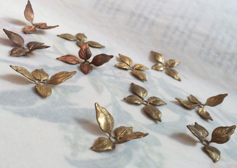 Brass Leaf Bead Caps, Leaf Findings, 24PCS, USA Made image 4