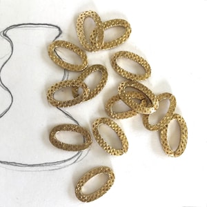 Small Textured Brass Oval Jump Rings, Fancy Jump Rings, 15mm, 20pcs