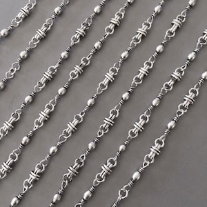 Fancy Silver Plated Bead Chain, Fancy Brass Chain, 1FT