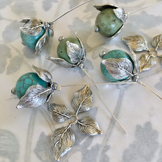 Filigree Flower Bead Caps, Antique Silver, Multiple Layer Flower