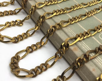 Vintage Curb and Figaro Brass Chain, 7mm, 1.5FT