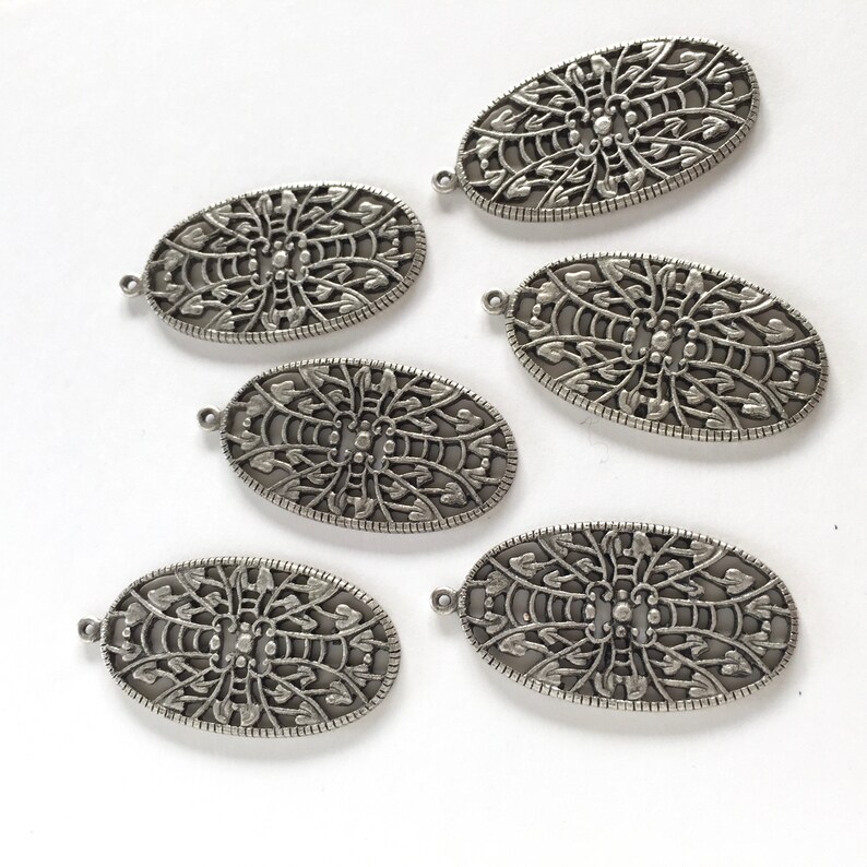 24mm 2PCS Antique Silver Cast Pendants Silver Ox Filigree Findings
