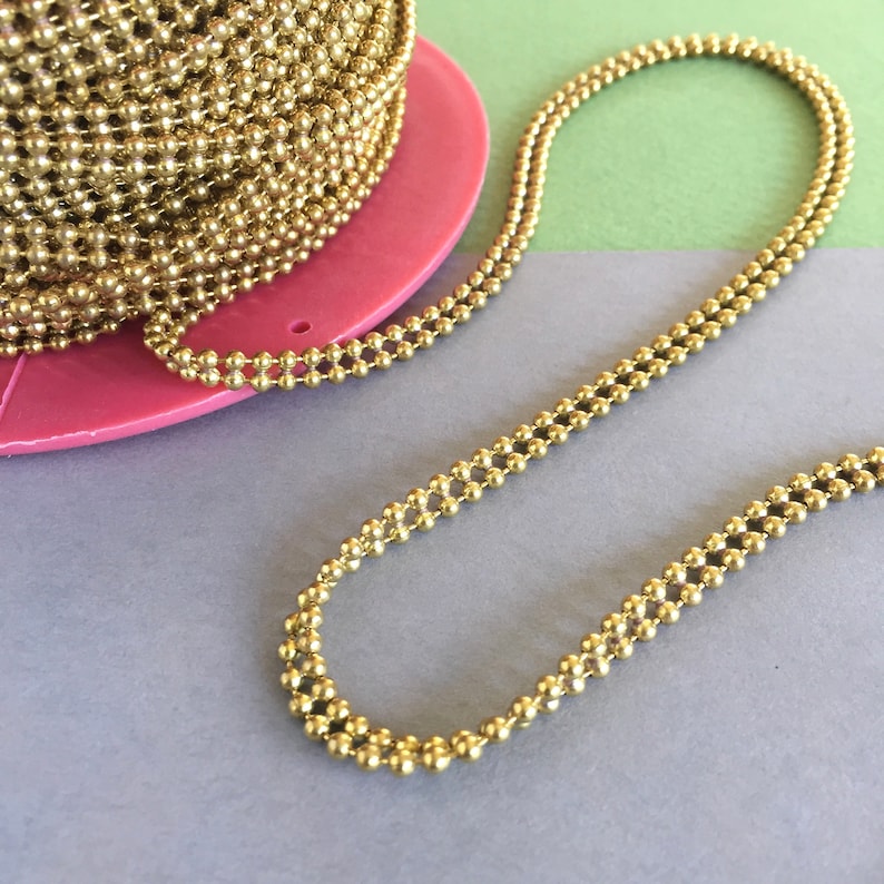 Vintage Double Bead Chain Brass Bead Chain Tiny Bead Chain Etsy