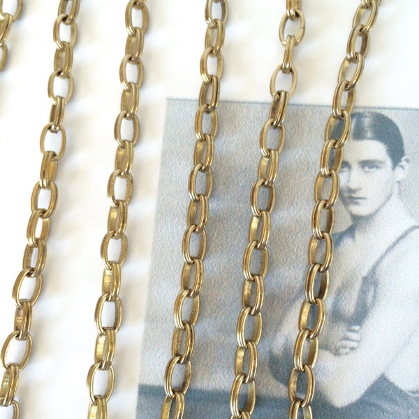 Vintage Gold Plated Riley Chain, Brass Cable Chain, 7mm, 3FT