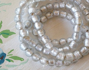 Silver Foil Bead, Silver Glass Beads, Peace Love Beads, 7mm, 50pcs