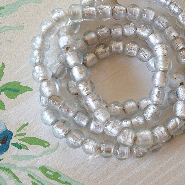 Silver Foil Bead, Silver Glass Beads, Peace Love Beads, 7mm, 50pcs