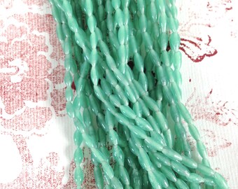 Vintage Mint Green Glass Beads, Japan Rice Glass Beads, 6x3mm, 240PCs
