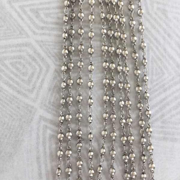 Chaîne de perles en plaqué argent antique, chaîne de chapelet, chaînes de fabrication de bijoux, 3 mm, 1 ft