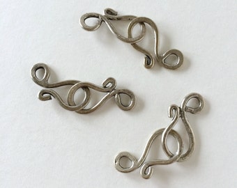 Small  Silver Ox S Hook, Shepard's Hook Clasp, Brass S Hook Clasp, 19mm, 4 Sets