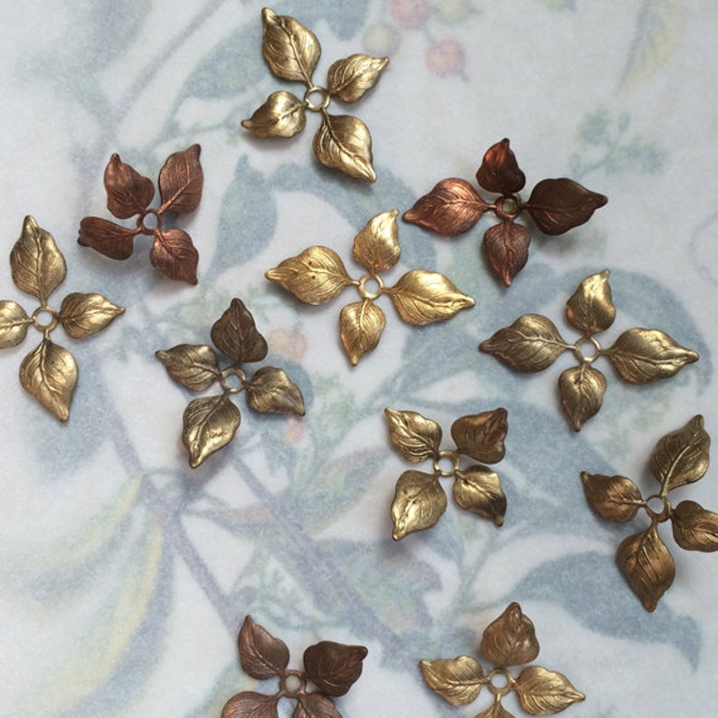 Brass Leaf Bead Caps, Leaf Findings, 24PCS, USA Made image 2