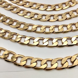 Vintage 10mm Flat Brass Heavy Polished Curb Chain, Jewelry Making Chain, 1FT