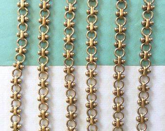 Vintage Bowdoin Chain, Fancy Brass Chain, 7mm, 16"
