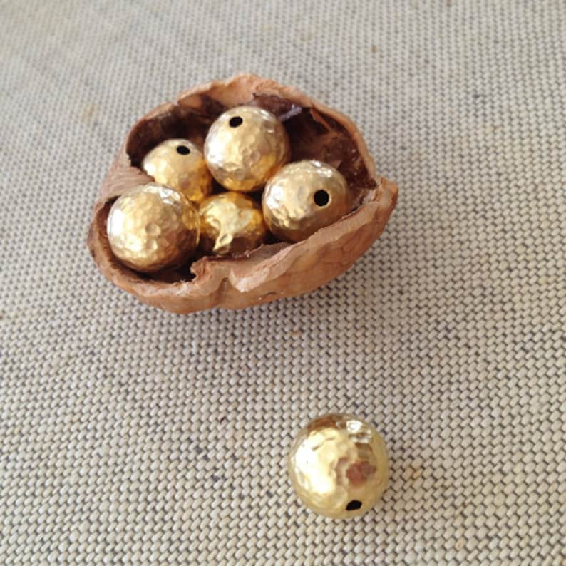 10mm, 22K Gold Plated Brass Bead, Hammered Gold Beads, 6PCS image 3