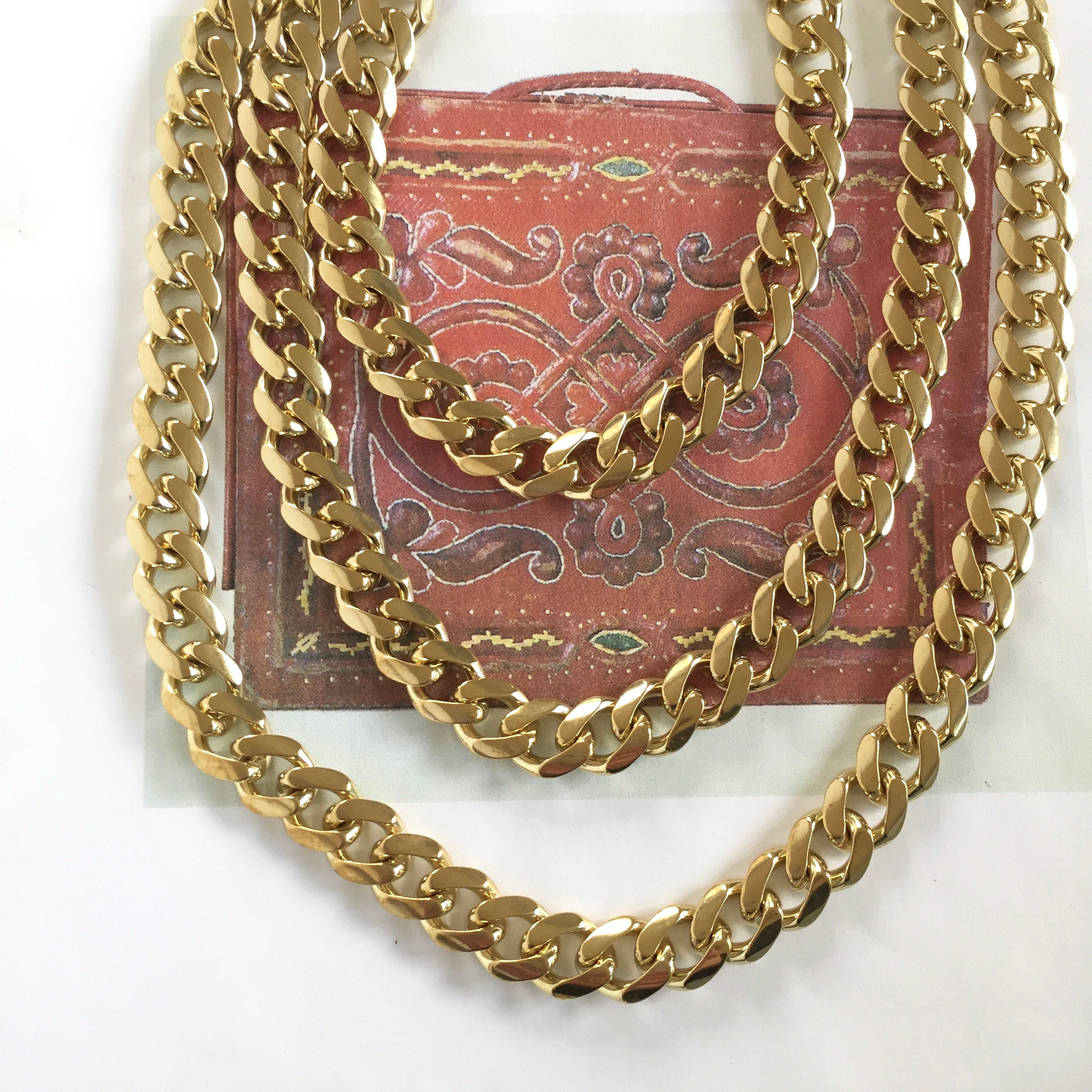 Heavy 11mm Vintage Brass Flat Curb Chain, Jewelry Making Chain