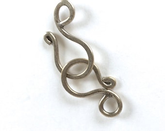 Silver Ox S Hook, Shepard's Hook Clasp, Brass S Hook Clasp, 31mm, 4 Sets