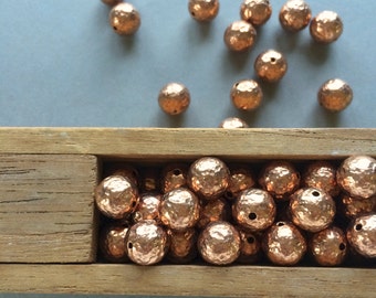 10mm Copper Beads, Hammered Copper Beads, 10mm, 12PCS