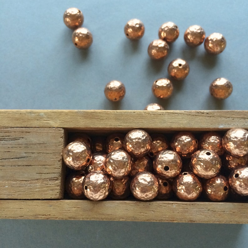 10mm Copper Beads, Hammered Copper Beads, 10mm, 12PCS image 1