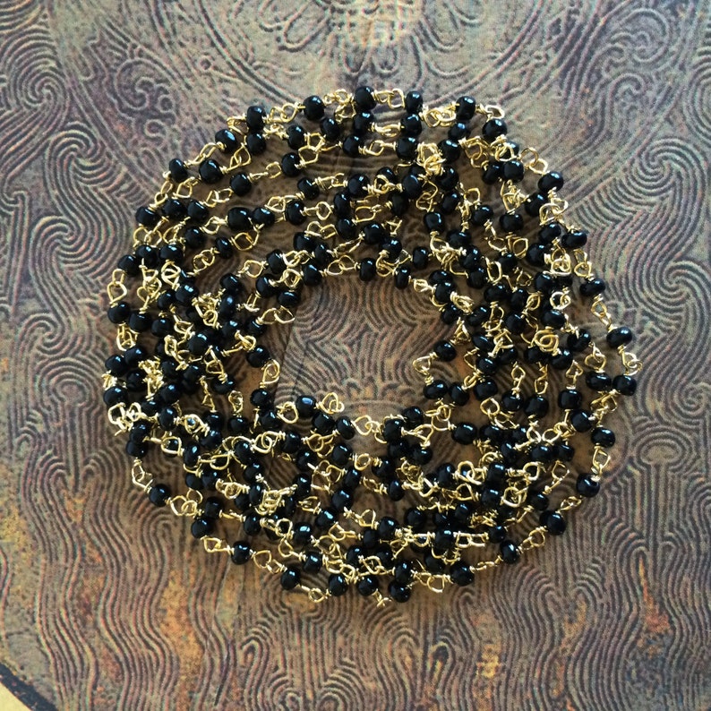 Black & Gold Bead Chain Glass Rosary Chain 3mm 5Ft Etsy