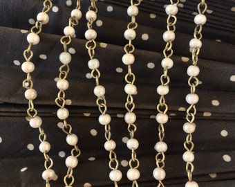 Ivory Glasss and Brass Necklace, 4mm, 5FT