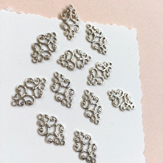 Lot De 12 Connecteurs Estampage Vintage - Filigrane Ton Argent - Fonderie Bijoux