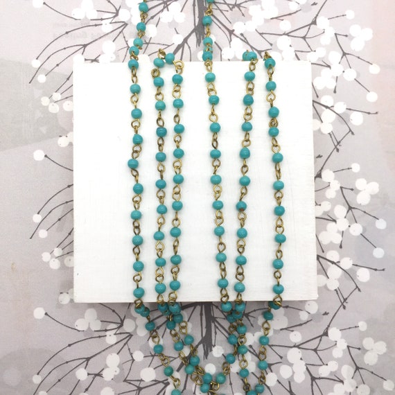 Collier Perles Laiton Os Et Verre Bleu Turquoise - Modèle 2571 - État Neuf Occasion