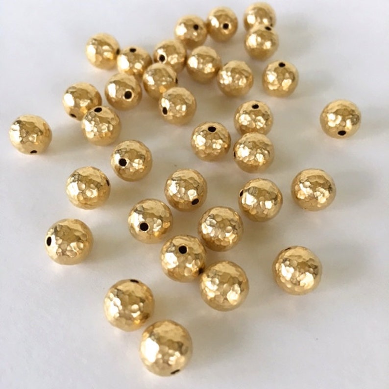 22K Gold Plated 8mm Brass Bead Hammered Gold Beads 8mm 6pcs Etsy